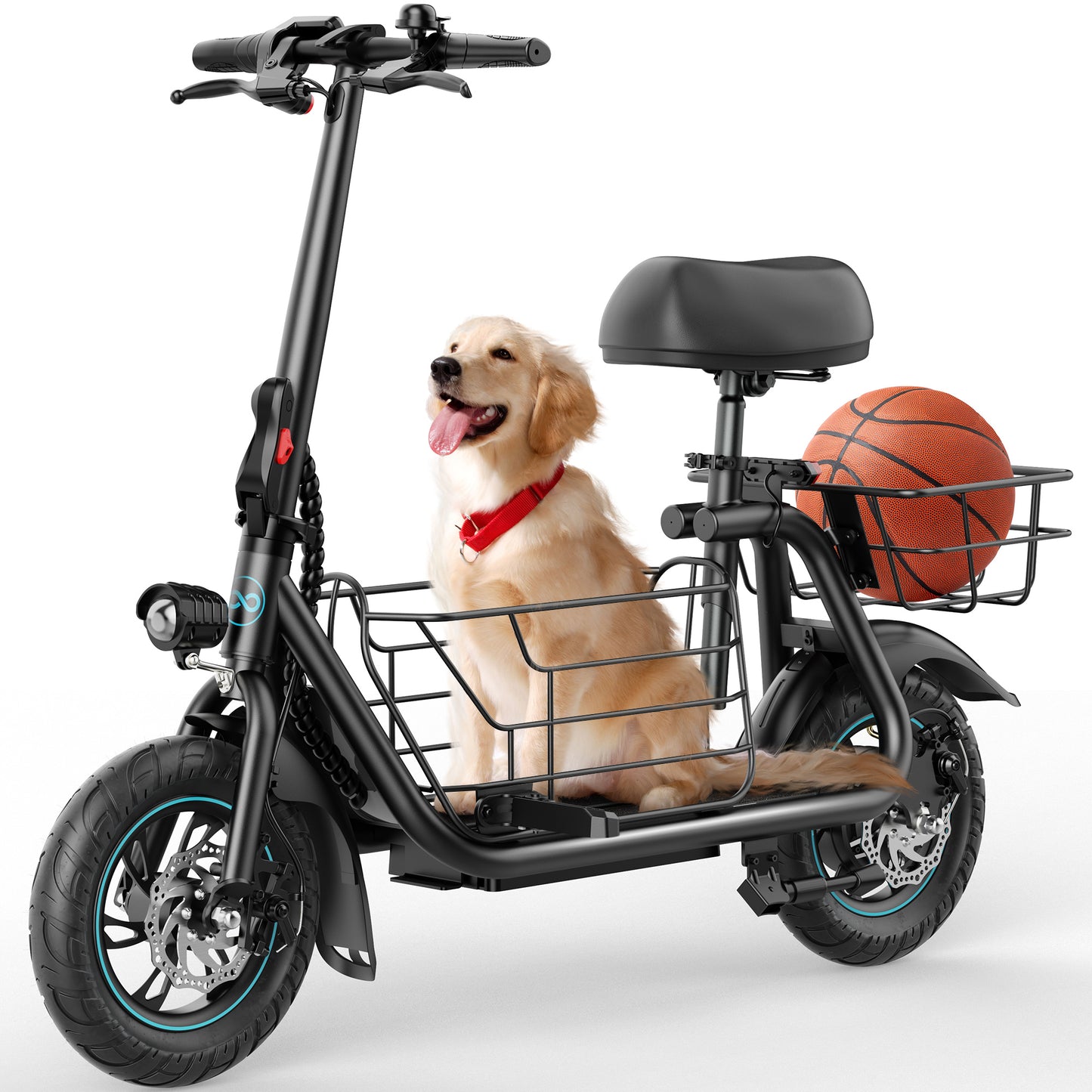 Electric Scooter with Seat,550W Motor,18.6MPH Top Speed, 20 Miles Range,Adults Electric Scooter with Large Storage Basket for Pets Dogs and Items C1S-FB4