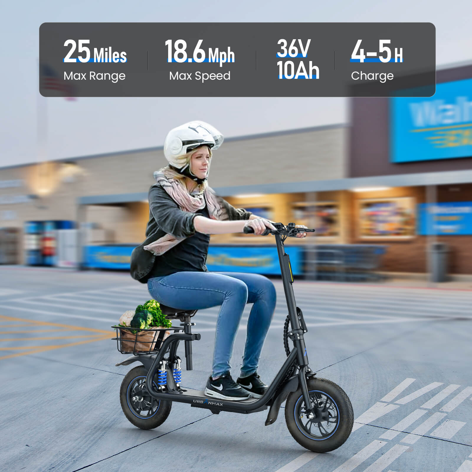 Urbanmax C1 pro Electric Scooter for Adults with Seat & Carry Basket